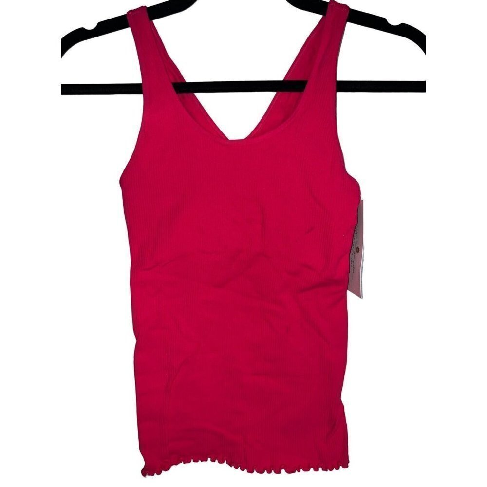 SPIRITUAL Gangster Amor Tank Top Built in Bra Ribbed Hot Pink NWTS Flawed XS/S M